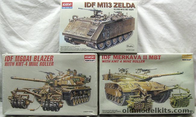 Academy 1/35 1372 IDF M113 Zelda / 1359 IDF Merkava II MBT With KMT 4 Mine Roller / 1367 IDF M60A1 Blazer With KMT-4 Mine Roller plastic model kit